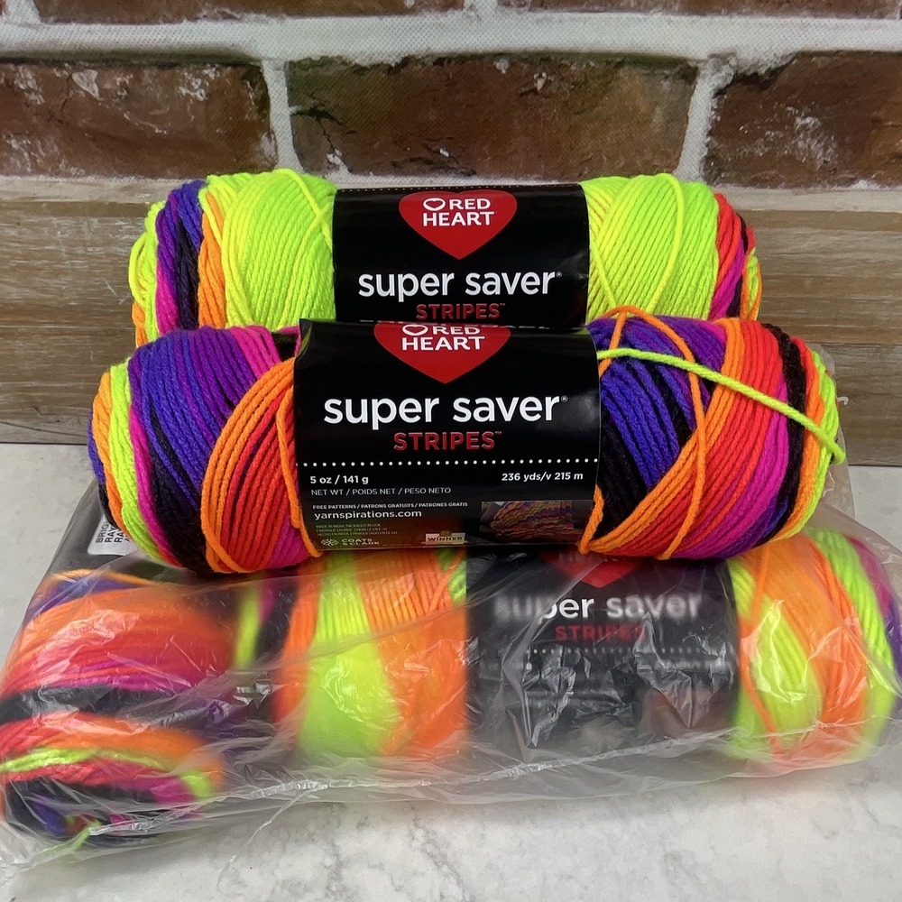 Bright Stripe - Red Heart Super Saver - 5oz/141g - 236 yds Lot Of 5 - New